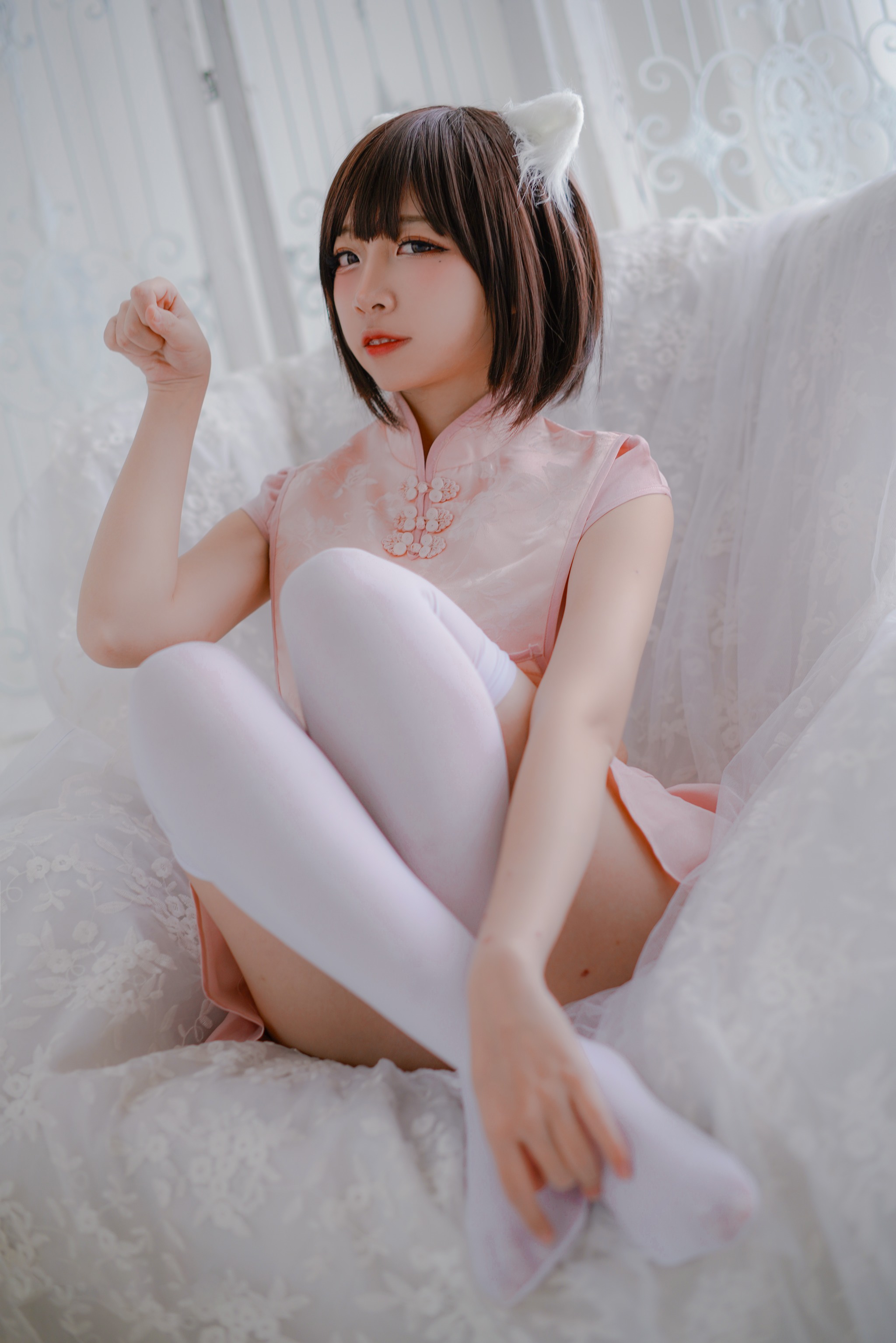 图片[1]-二佐Nisa – NO.015 二佐 粉旗袍和黑三本 [40P]-XikXak
